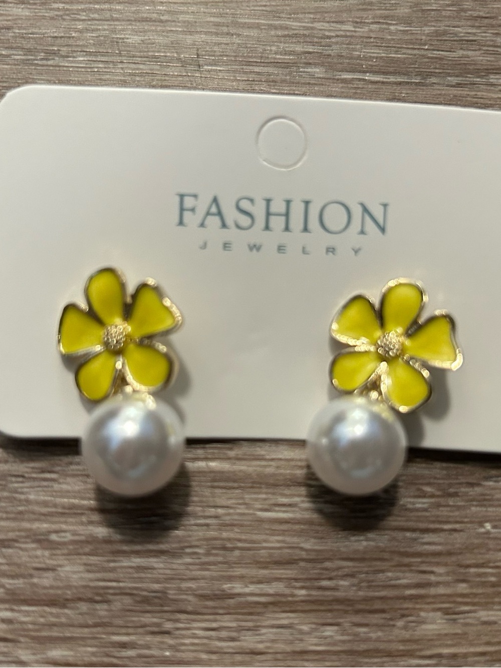 Yellow Flower Faux Pearl Drop Earrings